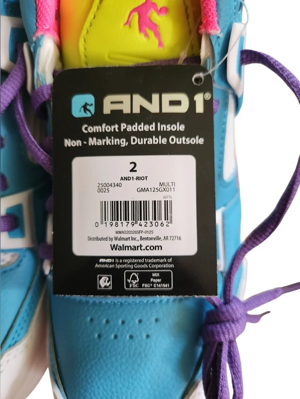 AND1 Youth High Top Basketball Sneakers Size 2 | Blue Pink Purple Neon ~ NWT